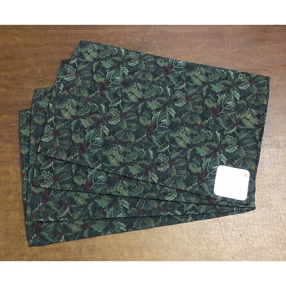 Vintage Park B Smith Holly Leaves Holiday Tapestry Placemats Red Green White New